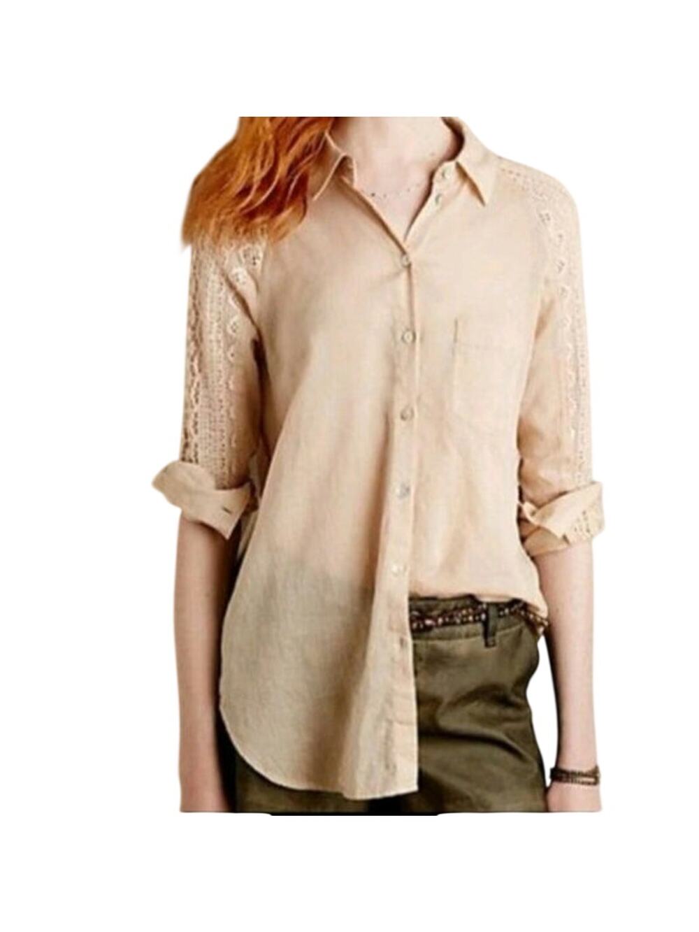 Holding Horses Anthropologie Boho Country Western Crochet Lace Button Down Shirt